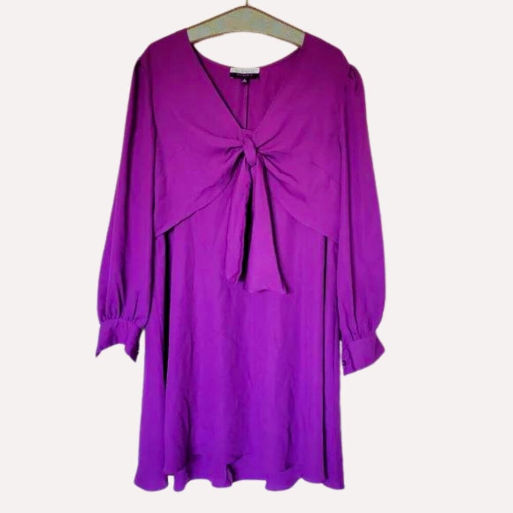 ELOQUII Elements Purple Tie Front V-neck Midi Crepe Dress Plus Size 16 - Picture 6 of 7